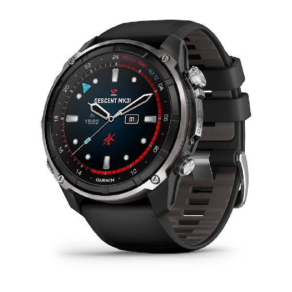 Descent™ Mk3i – 51 mm - Silver and Black PVD Titanium with Black/Pebble Gray Silicone Band