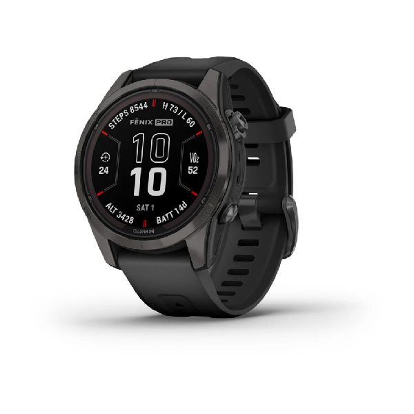 fenix® 7S Pro Solar Sapphire Edition 42 mm - Contour Titanium, Boîtier et Bracelet Silcone Noir