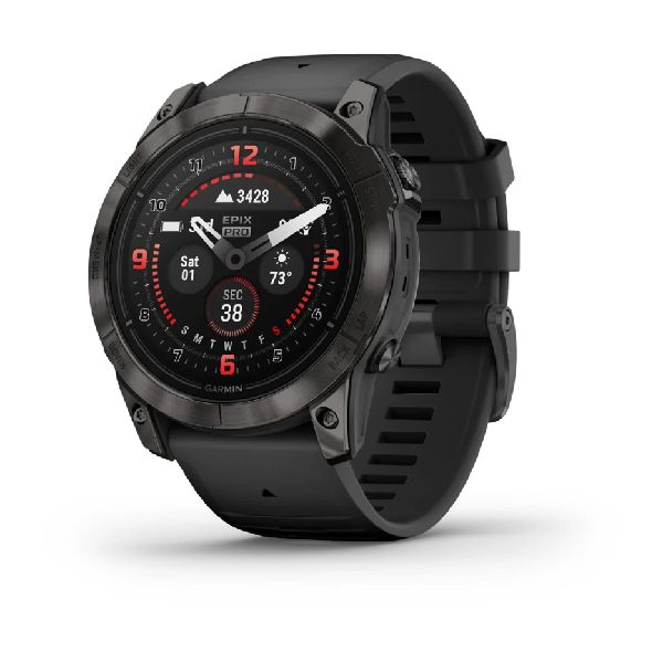 epix™ Pro (Gen 2) Sapphire Edition 51 mm - Carbon DLC Titane Bezel, Black Case and Silicone Band