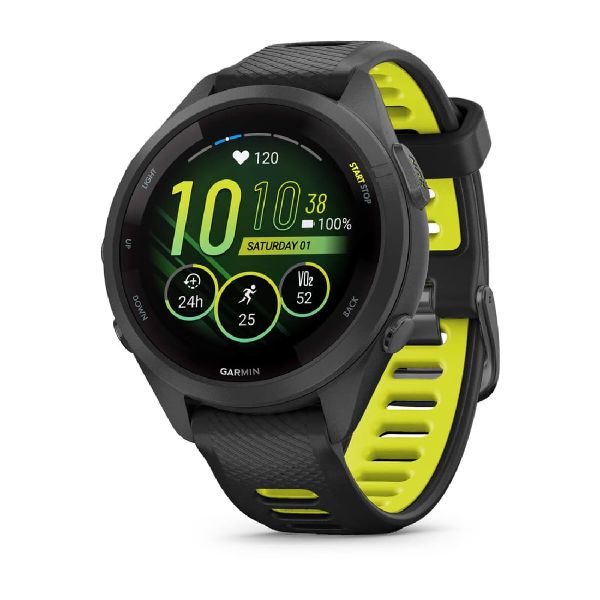 Forerunner® 265s - Black Case Black Bezel Black/Amp Yellow Silicone Band