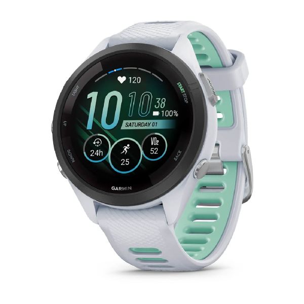 Forerunner® 265s - Whitestone Case Black Bezel Whitestone/Neo Tropic Silicone Band
