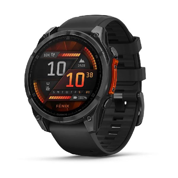 fenix® 8 – 43 mm AMOLED - Sapphire, Carbon Gray DLC Titanium with Black/Pebble Gray Silicone Band