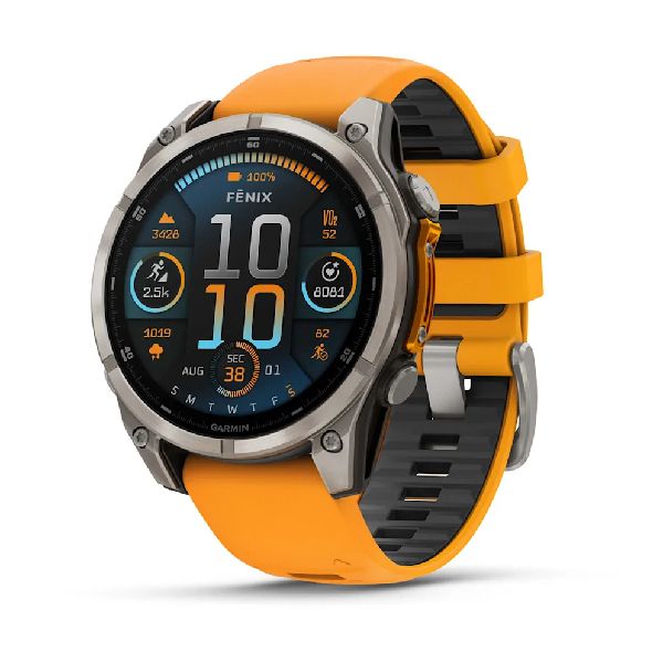 fenix® 8 – 47 mm AMOLED - Sapphire, Titanium with Spark Orange/Graphite Silicone Band