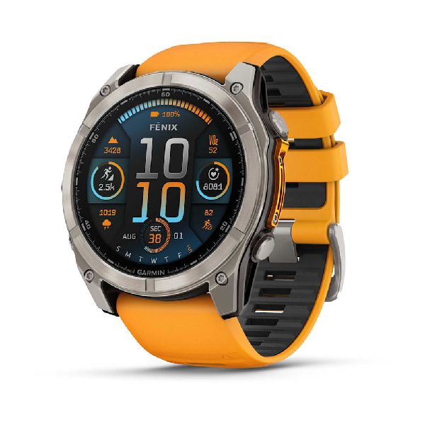 fenix® 8 – 51 mm AMOLED - Sapphire, Titanium with Spark Orange/Graphite Silicone Band