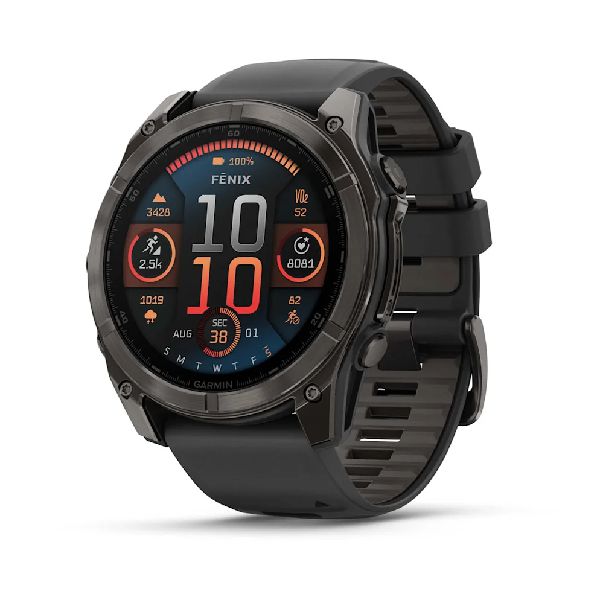 fenix® 8 – 51 mm AMOLED - Sapphire, Carbon Gray DLC Titanium with Black/Pebble Gray Silicone Band