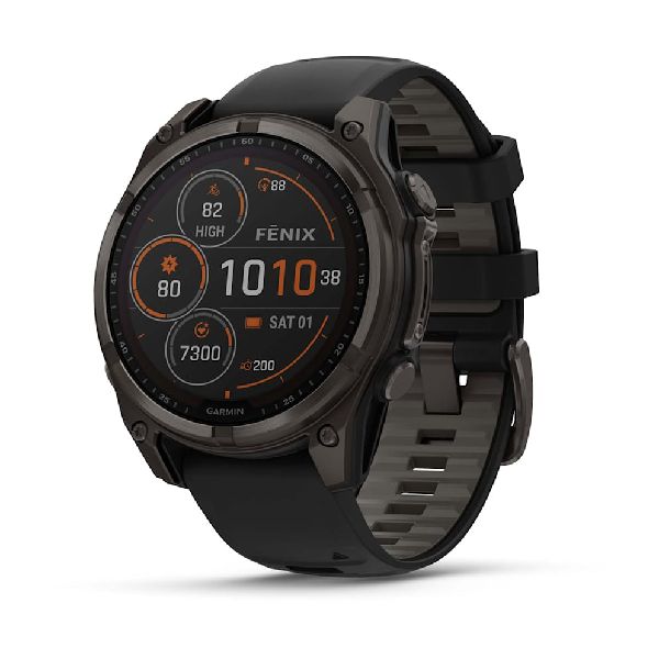fenix® 8 – 47 mm Solar - Sapphire, Carbone Gris DLC Titane avec bracelet en silicone noir/gris gale