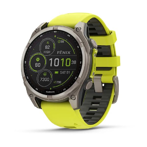 fenix® 8 – 47 mm Solar - Sapphire, Titane avec bracelet en silicone jaune vif/gris