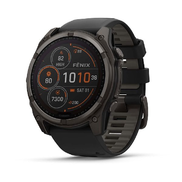 fenix® 8 – 51 mm Solar - Sapphire, Carbon Gray DLC Titanium with Black/Pebble Gray Silicone Band