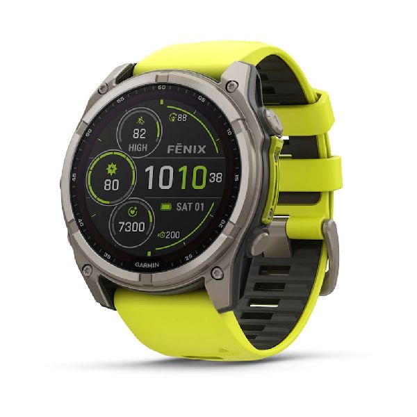 fenix® 8 – 51 mm Solar - Sapphire, Titane avec bracelet en silicone jaune vif/gris