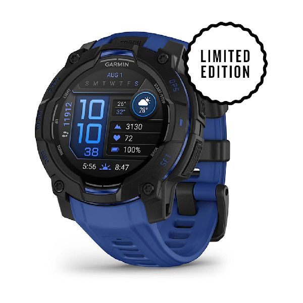 Instinct® 3 – 45 mm, AMOLED Noire avec bracelet bleu électrique