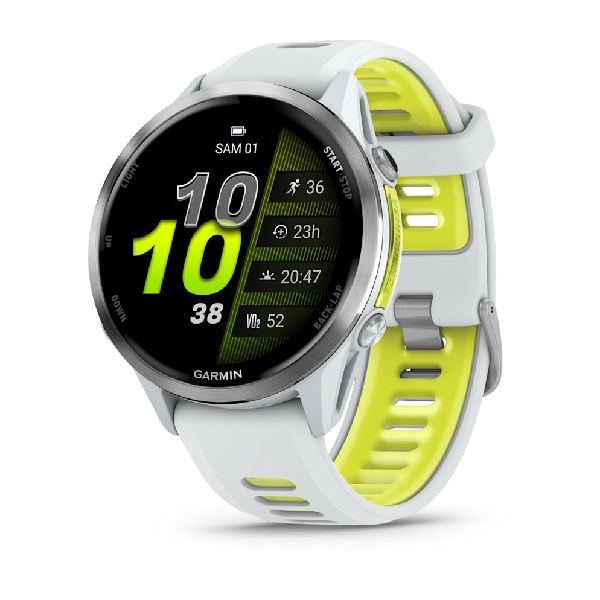 Forerunner® 970 - Titane avec boîtier blanc et bracelet blanc/jaune vif translucide
