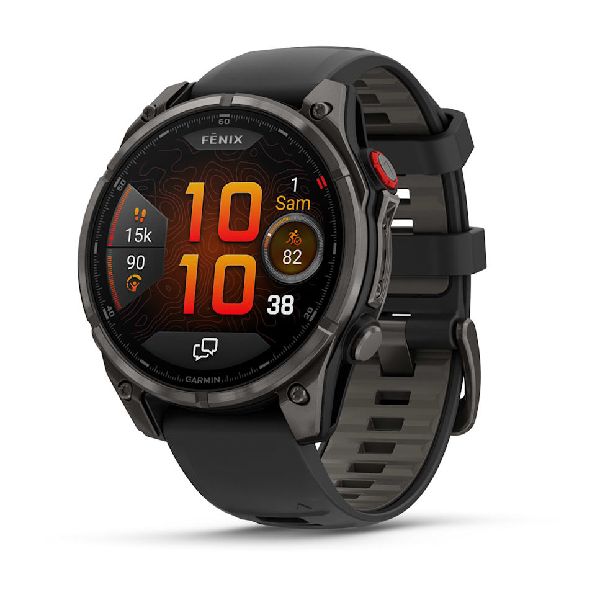 fenix® 8 Pro – 47 mm, AMOLED - Sapphire, Carbon Gray DLC Titanium with Black/Pebble Gray Silicone B