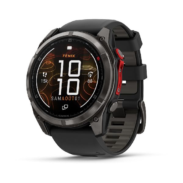 fenix® 8 Pro – 51 mm, MicroLED - Sapphire, Carbon Gray DLC Titanium with Black/Pebble Gray Silicone