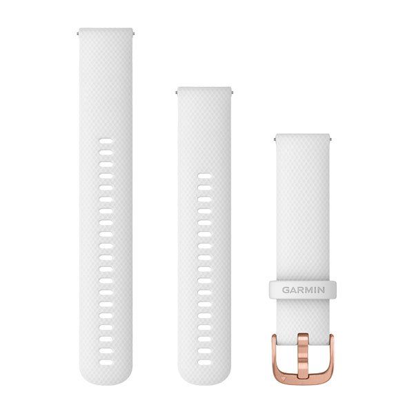 Quick Release Bands (20 mm) - White Silicone with Rose Gold Hardware - 218 mm