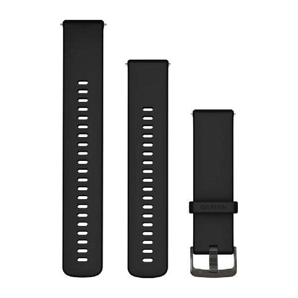 Quick Release Bands (22 mm) - Black Silicone with Slate Hardware - 224 mm