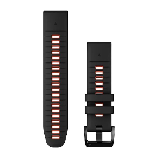QuickFit® 22 Watch Bands - Black/Flame Red Silicone with Black Hardware - 219 mm