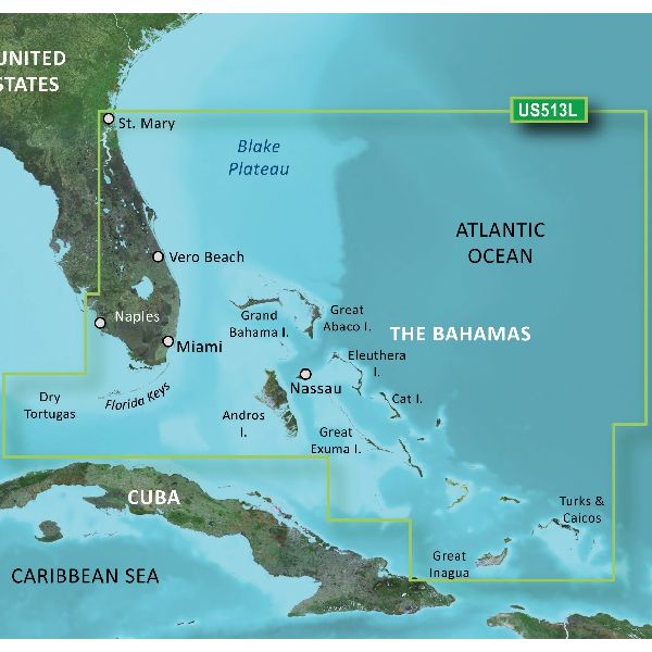 BlueChart® g3 Vision - Cartes États-Unis, de Jacksonville, FL à Bahamas - VUS513L