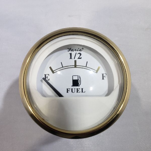 Faria Fuel Gauge 2" Gold Trim, White Back, Curved Glass *** No Back Mount ***