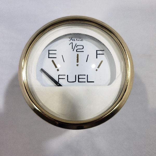 Faria Fuel Gauge 2" Gold Trim, White Back, Curved Glass