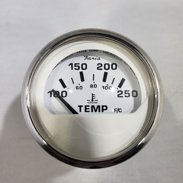 Faria Temperature Gauge 2" Silver Trim, White Back, Curved Glass