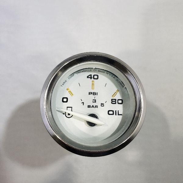 Faria Oil Pressure Gauge 2" Silver Trim, Silver Back, Flat Glass