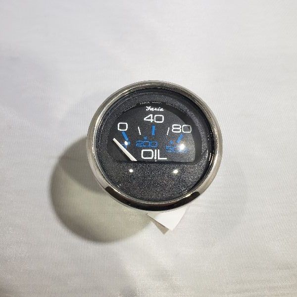 Faria Oil Pressure Gauge 2" Silver Trim, Black Back, Curved Glass *** No Back Mount ***