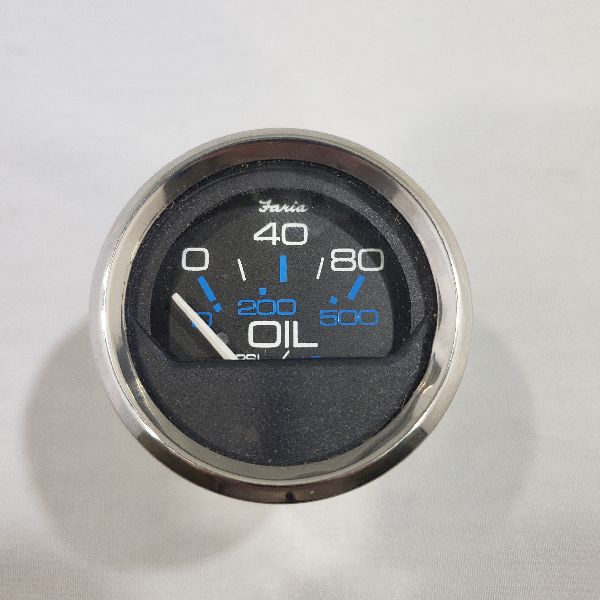 Faria Oil Pressure Gauge 2" Silver Trim, Black Back, Flat Glass