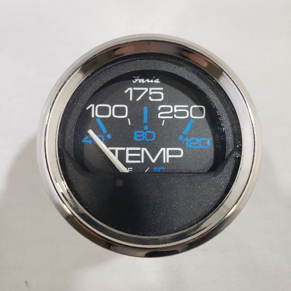 Faria Oil Temp Gauge 2" Silver Trim, Black Back, Flat Glass *** No Back Mount ***