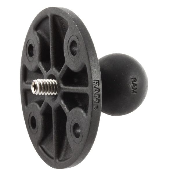 Composite 2.5" Round Base AMPs Hole Pattern, 1" Ball & 1/4-20 Threaded Male Post for Cameras