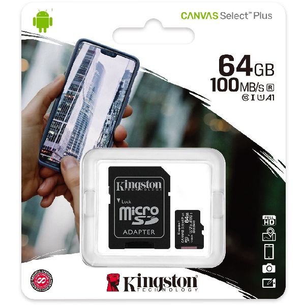 MicroSD Memory Card Kingston  64gb Canvas Select Plus with SD Adapter