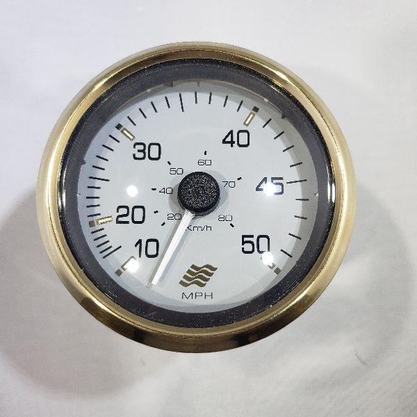Faria SE9973A Speedometre Mecanical 3¼" 50MPH Gold Trim, Gray Back, Curved Glass