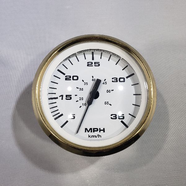 Faria SEK020A Speedometre Mecanical 3¼" 35MPH Gold Trim with White Back & Curved Glass