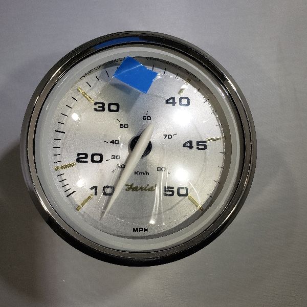 Faria Speedometre Mecanical 3¼" 50MPH Silver Trim, Silver Back, Curved Glass