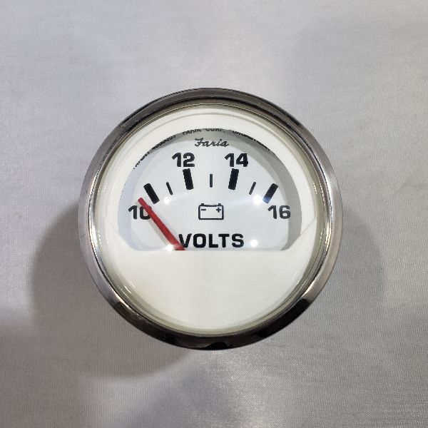 Faria Volt Gauge 2" Silver Trim, White Back, Curved Glass