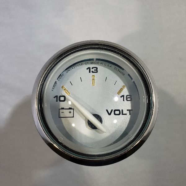 Faria Volt Gauge 2" Silver Trim, Silver Back, Curved Glass
