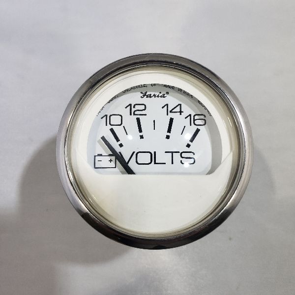 Faria Volt Gauge 2" Silver Trim, White Back, Curved Glass *** No Back Mount ***